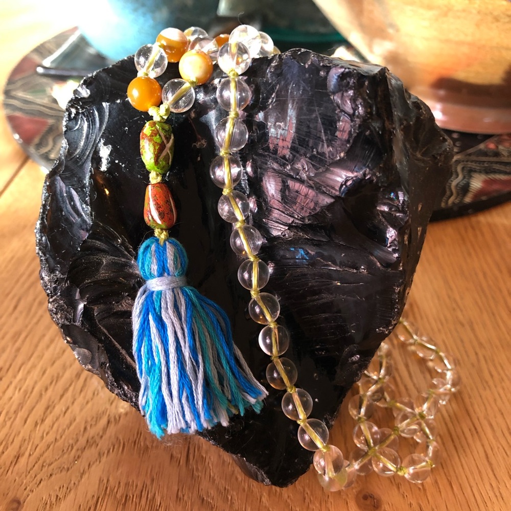 Genuine Quartz and Golden Agate Mala